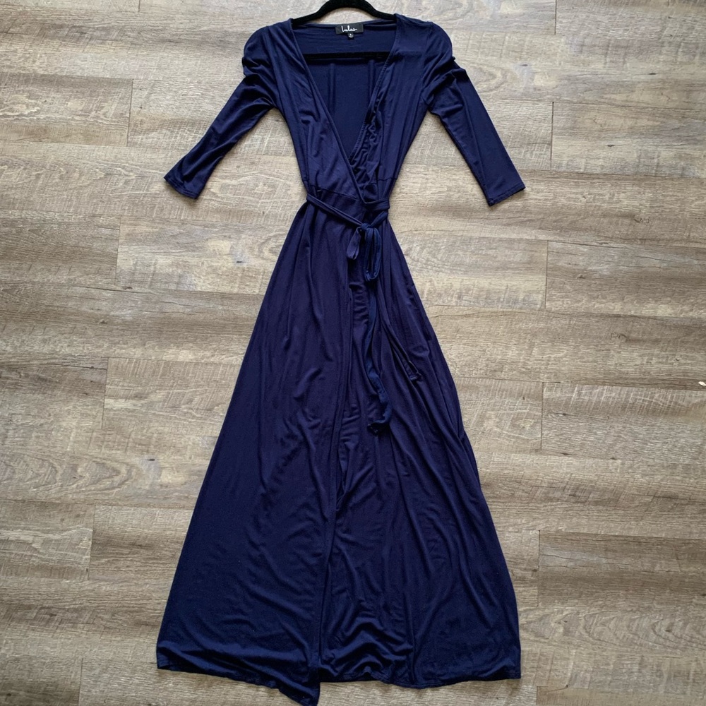 Lulu’s Garden District Navy Blue Wrap Maxi Dress